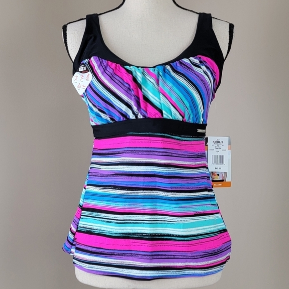 ZeroXposur Sun Smart Multi Color Print UPF 30+ Tankini Swim Top Sz L NEW - Picture 2 of 15